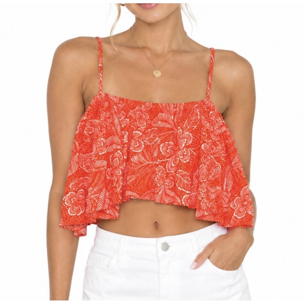 Rip Curl Ruched Crop Top Cami Adjustable Straps NWT Size M Orange Hawaiian Surf